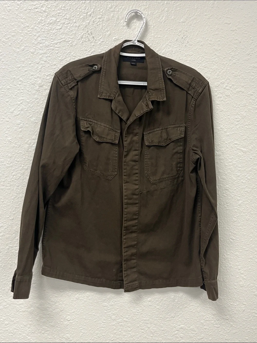 All Saints Men's Dark Olive Military Shirt Jacket #1215